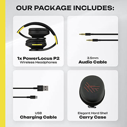 PowerLocus Bluetooth Over-Ear Headphones, Wireless Stereo Foldable Headphones Wireless and Wired Headsets with Built-in Mic, Micro SD/TF, FM for iPhone/Samsung/iPad/PC (Black/Yellow) - color: Black/Yellow