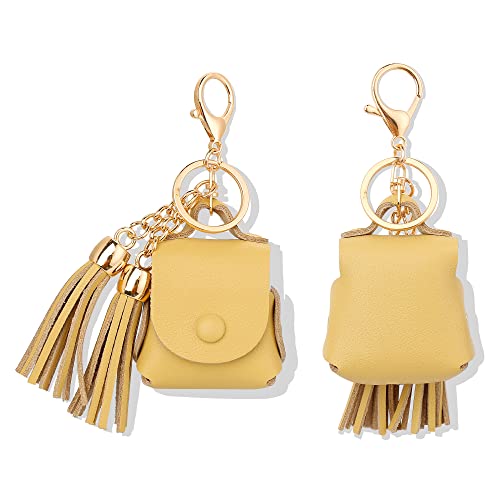 MODOS LOGICOS Charging Case Cover for Apple Air Pods, Genuine Leather Case with a Couple of Drooping Tassels for Apple AirPods 1/2 Charging Case - Yellow - color: Yellow(GenuineLeather)