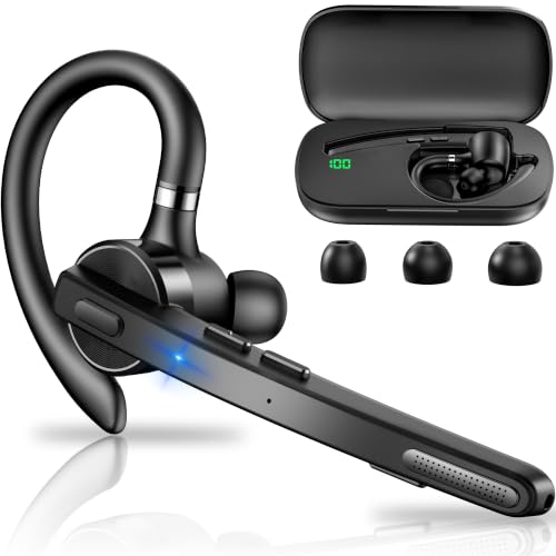 Bluetooth Headset 72H Work Single-Ear Wireless Earpiece for Cell Phone Call | 2 Charging Ways & 500mAh Charging Case,Dual Mic ENC Noise Cancel, Mute Button,V5.1 Hands-Free for Phone and Laptop - color: All Black