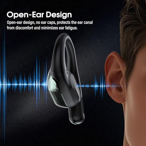 Open Ear Headphones Bluetooth 6.0 Immersive Stereo, 2026 Wireless Sports Earbuds with Wide Area Tap, 45Hrs Lightweight Comfort Ear Buds with ENC Mic, IPX7 Waterproof Earphones for Gym/Running/Office - color: Black