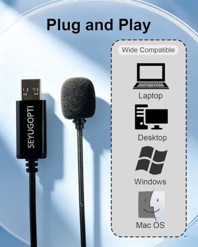 Mini USB Microphone for Computer, USB-A Interface with Gooseneck Compatible with PC and Mac for Meeting Call Voice, Plug & Play (Black)