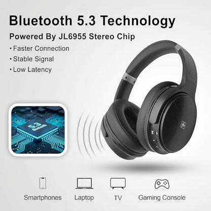 Fisher Pro Active Noise Cancelling Headphones,Over-Ear Headphones Wireless | Bluetooth 5.3, Microphone, Lightweight Comfortable Headset for Home, Travel, Rechargeable Workout Headphones, Deep Base - color: Black