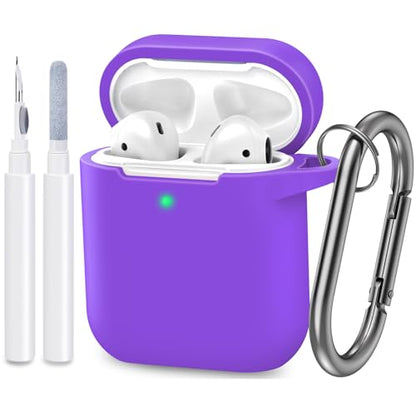 Compatible with AirPods Case Cover, Full Protective Silicone Skin Dust-Proof Designed for Apple AirPods 1st 2nd Generation with Keychain, Front LED Visible, Purple - color: C-Purple