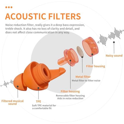 LYSIAN High Fidelity Concert Ear Plugs, 23dB, 2 Pairs with Case, Orange | Reusable soft musician earplugs for concerts, festivals & raves; 23dB noise reduction, 2 pairs with aluminum case - color: Orange