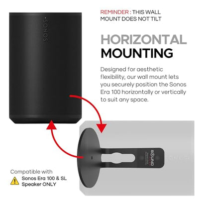 ERA 100 Wall Mount Bracket, Low Profile, Black, Twin Pack (2pcs) | Compatible with Sonos ERA100 & ERA 100 SL Speaker, Complete with All Fixing Hardware, Double, Pair - color: Black, size: Twin Pack