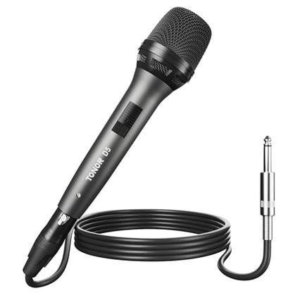 TONOR Professional Vocal Microphone for Singing, Dynamic Wired Karaoke Mic | Handheld Cardioid Microfono with 450 cm/157inch XLR to 1/4" Cable, for Speakers, Studio Mixer, Amp, for Speech, Party, D5