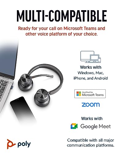 Poly Voyager 4320 UC Wireless Headset, Bluetooth Headphones with Mic - Noise-Canceling Boom Mic - Connect to PC via USB-C to USB-A Adapter, Cell Phone via Bluetooth - Microsoft Teams Certified - style: Headset, Teams Version
