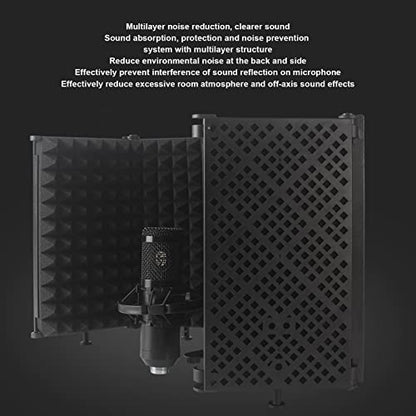Microphone Isolation Foldable High Density Mic Portable Soundproof Studio Mic Sound Absorbing Foam Reflector for Recording Podcasts Singing and Broadcasting