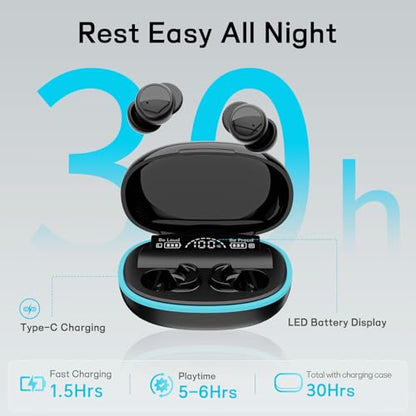 Sleep Earbuds for Side Sleepers, Mini Invisible Bluetooth Earbuds, Ultra-Light Sleep Headphones HiFi Sound, Long Battery Life, LED Display, Bluetooth 5.4, ANC Noise Cancelling, Black