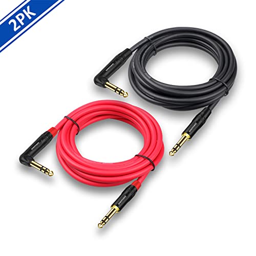 Guitar Cable Cord 10FT, 2 Pack TRS 1/4 Straight to Right Angle Professional Instrument Guitar Amp Cable, TRS 6.35mm Male to Male Balanced Audio Cable for Pro Audio Effects Pedal Quarter Inch