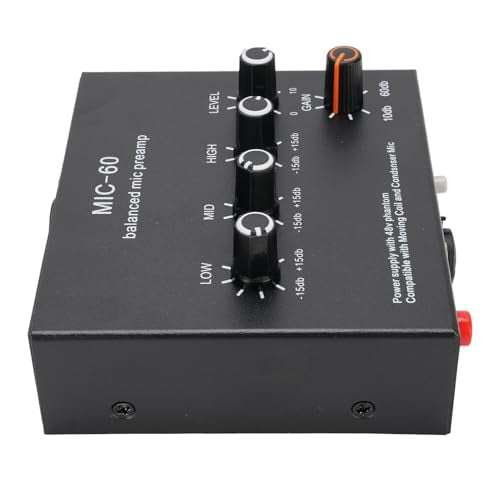 Microphone Preamp Mic Gain Booster 48V Power Supply Mic Pre Amp for Dynamic Condenser XLR 3.5mm 6.35mm Inputs Outputs (with XLR Cable) - size: With XLR Cable