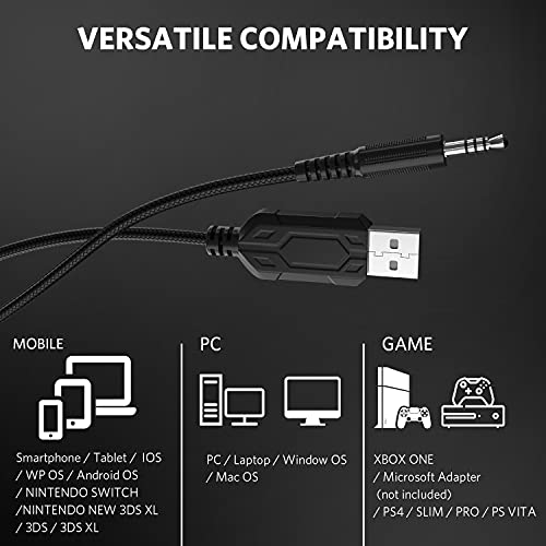 Gaming Headset with Surround Sound Stereo for Xbox One PS4 PC Switch Tablet, Noise Cancelling Over Ear Headphones with Mic, LED Light and Soft Memory Earmuffs for Laptop