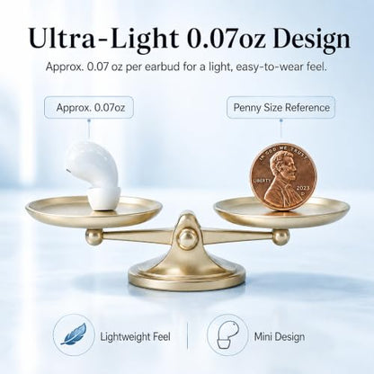 Invisible Bluetooth Earbuds for Small Ears, Skin Tone, Mini Wireless, Discreet, for Side Sleepers, Work, Office, with Smart LED Display Charging Case, White - color: White