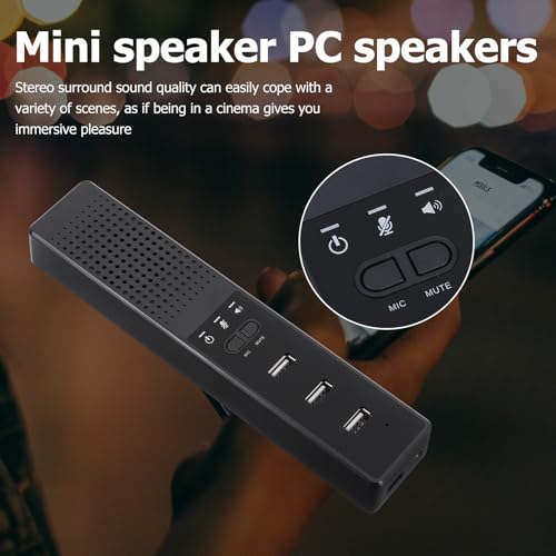 Portable USB Conference Microphone and Desktop Speaker with Stereo Effect, Black Abs Material Mini Laptop Speaker for Office and School Use, Compact Design with Enhanced Sound