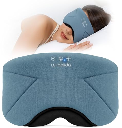 Sleep Mask with Headphones Bluetooth 5.4, LC-dolida Soft Bamboo Cotton Wireless Bluetooth Sleep Mask, Music Sleeping Headphones Cooling & Breathable, Ultra-Thin Stereo Speaker for Side Sleepers - color: Ash Blue