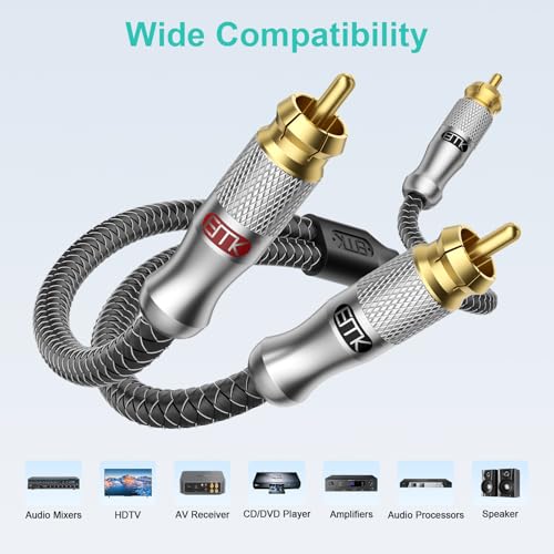 EMK RCA Y Splitter 12Ft/4M- Bi-Directional 1 Male to 2 Male Subwoofer/Coaxial RCA Audio Cable [Double Shielding] for Home Theater, AV Receiver, Amplifier - Silver - color: 1 Male to 2 Male Silver, size: 12 Ft/4M, style: RCA to 2RCA