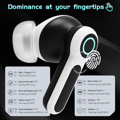 G07 Wireless Earbuds with RGB LED Light, Gaming Earbuds with 40ms Low Latency, Dual Game and Music Mode Earphones, Wireless Headphones with 50 Hours Worktime, IPX5 Waterproof Quad Mic ENC - color: BLUE
