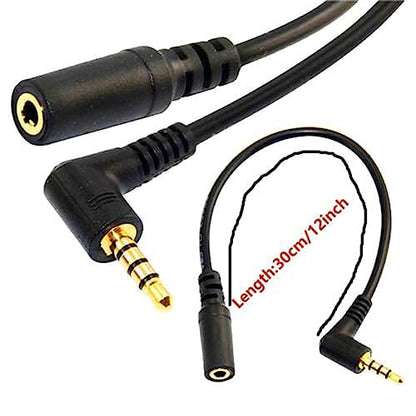 4 Pole 3.5mm 90 Degree Right Angle Audio Male to Female Cable12in