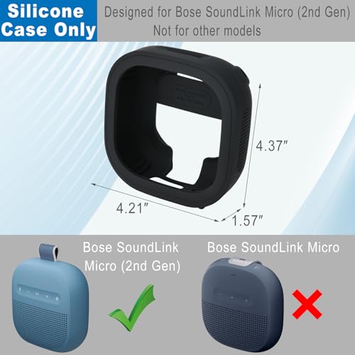 1 Pack Silicone Case for Bose SoundLink Micro 2nd Gen Speaker, Shockproof Protective Skin Cover Sleeve Soft Silicone Cover (Case Only) (Black) - color: Black