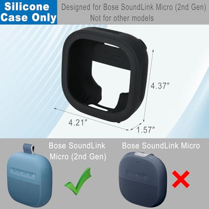 1 Pack Silicone Case for Bose SoundLink Micro 2nd Gen Speaker, Shockproof Protective Skin Cover Sleeve Soft Silicone Cover (Case Only) (Black) - color: Black