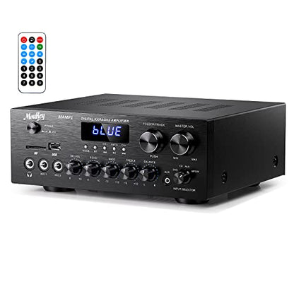 Moukey Stereo Receivers with Bluetooth 5.0, 2.0 Channel Power Audio Amplifier Stereo System w/USB, SD, AUX, RCA, MIC in w/Echo, LED for Karaoke, Home Theater Speakers, 400W Peak, 25W× 2 RMS- MAMP1 - size: 400W Peak, 25W× 2 RMS