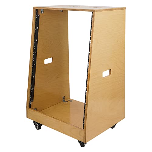 Sound Town DIY Solid Baltic Birch Plywood Slanted 16U Studio Rack, Golden Oak, Rubber Feet, Casters (SDRK-16T) - size: 16U,Golden Oak