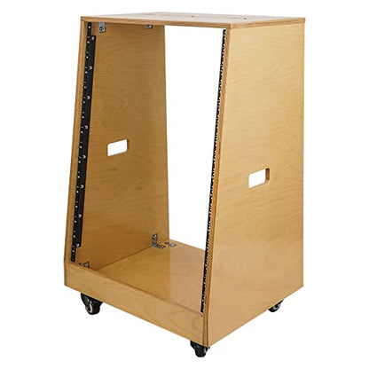 Sound Town DIY Solid Baltic Birch Plywood Slanted 16U Studio Rack, Golden Oak, Rubber Feet, Casters (SDRK-16T) - size: 16U,Golden Oak