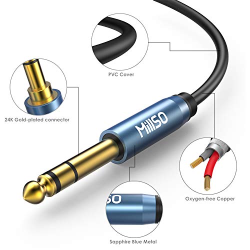 6.35mm Male 1/4 to 3.5mm Male 1/8 to 1/4 Stereo Audio Cable 16 Feet | Sapphire Blue, Gold-Plated, TRS 3.5mm to 1/4 Aux Headphone Adapter for Guitar Amplifier, Keyboard, Piano, Home Theater, Mixer - color: Sapphire blue, size: 16 Feet