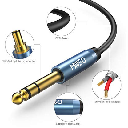 6.35mm Male 1/4 to 3.5mm Male 1/8 to 1/4 Stereo Audio Cable 16 Feet | Sapphire Blue, Gold-Plated, TRS 3.5mm to 1/4 Aux Headphone Adapter for Guitar Amplifier, Keyboard, Piano, Home Theater, Mixer - color: Sapphire blue, size: 16 Feet