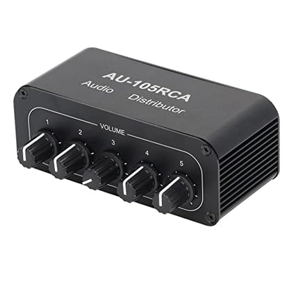 5-Way Stereo L/R Sound Channel Bi-Directional Audio Switcher with Aluminum Alloy Housing, High Fidelity Audio Switch Splitter for Multimedia, Compatible with DVD, MP3, TV, Speakers, Headphones