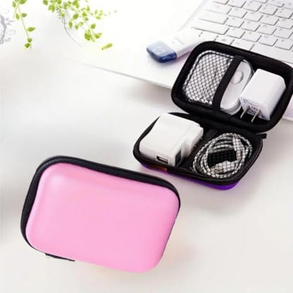 Portable Data Cable Storage Case, Rectangular Earphone Bag, Key Packaging, Coin Pouch, Change Storage Bag(Pink) - color: pink