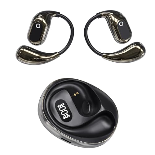 Open Ear Headphones Wireless Bluetooth 5.4, OWS Earphones Wireless Earbuds with Earhooks and Mic, IPX5 Waterproof, 64H Range, Out of Ear Earbuds for Sports Running Workout Driving (Black) - color: Black