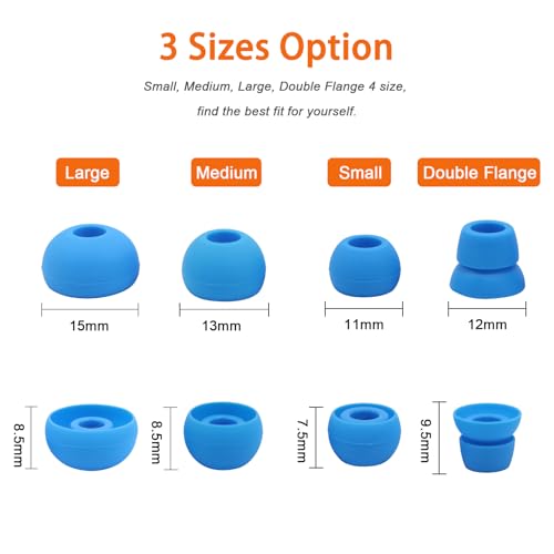 hopopwer Replacement Silicone Earbuds Tips for Powerbeats 3 Powerbeats 2, 4 Pairs Earbuds Silicone Ear Tips Set - Small, Medium, Large and Double Flange (Blue with Pen) - color: Blue with Pen