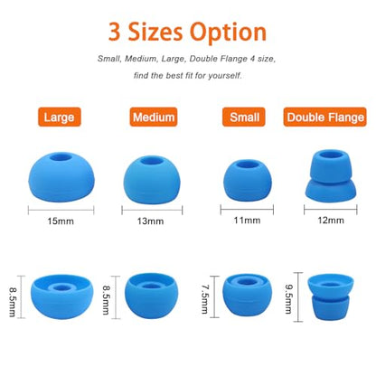 hopopwer Replacement Silicone Earbuds Tips for Powerbeats 3 Powerbeats 2, 4 Pairs Earbuds Silicone Ear Tips Set - Small, Medium, Large and Double Flange (Blue with Pen) - color: Blue with Pen