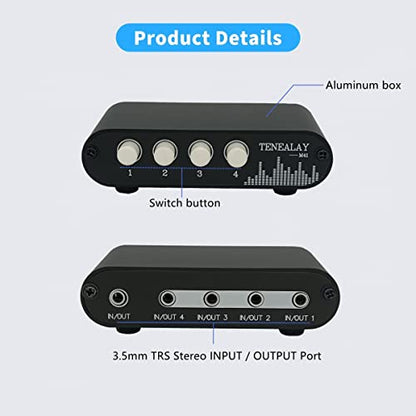 4 in 1 out / 1 in 4 out AUX 3.5mm Stereo Audio input Signal Source Switcher, 4-Way Switch Selector Splitter Box M41 - color: 4-port 3.5mm Switch no volume