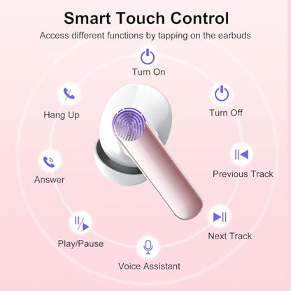 Wekily Wireless Earbuds, Bluetooth 5.3 Headphones LED Power Display, 2025 New Wireless Earphones, 4 ENC Noise Cancelling Mic, HiFi Stereo, 48H Playtime Mini Case IP7 Waterproof for iOS Android - color: Barbie Pink