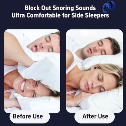Noise Cancelling Ear Plugs Sleep 50dB NRR Side Sleep Small Ear | ultra soft silicone, reusable one-piece design, 4 sizes included, portable case - color: Dark Blue