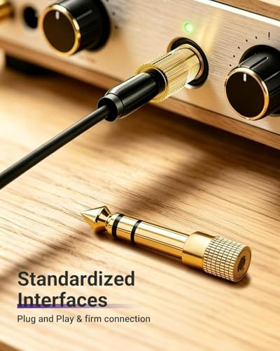 2 Pack 6.35mm Male to 3.5mm Female 1/4 inch to 1/8 inch 24K Stereo Audio Jack Adapter for Aux Cable, Guitar Amplifier, Headphone