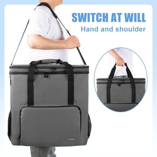 CURMIO Double-Layer PC Carrying Case, Computer Travel Bag for Tower, Gray | Computer Desktop Tower Case with Shoulder Straps Fit ATX/M-ATX Motherboards, Keyboard, Mouse, Cables & Earphones - color: Grey