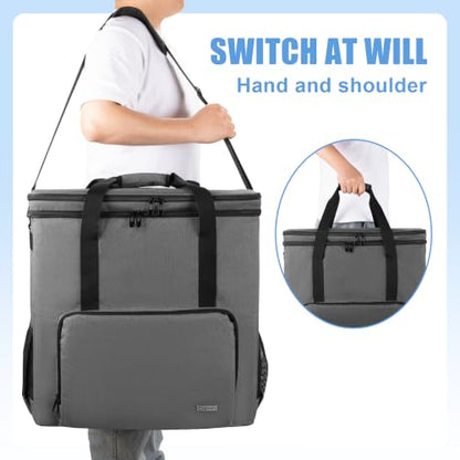 CURMIO Double-Layer PC Carrying Case, Computer Travel Bag for Tower, Gray | Computer Desktop Tower Case with Shoulder Straps Fit ATX/M-ATX Motherboards, Keyboard, Mouse, Cables & Earphones - color: Grey