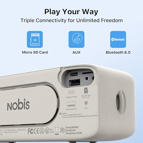 NOBIS 20W Bluetooth Speakers, IP68 Waterproof, Up to 24H Playtime | TWS Pairing, BT 6.0, EQ Mode, TF card & AUX input,Hands-Free Call with App Control for Outdoor, Travel, Home - color: White