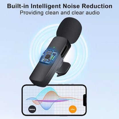 Wireless Lavalier Microphone for iPhone, ipad, Lapel Microphone for Video Recording, Clip on Wireless mic for Podcast, Interview, YouTube, Vlog, Tiktok, Live Streaming (2 Mics - Lightning, Black)