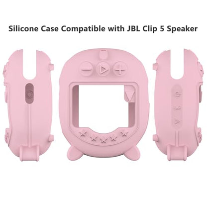 Silicone Cover Case Compatible with JBL CLIP 5 Ultra Portable Bluetooth Speaker, Soft Skin Sleeve for JBL CLIP 5 Speaker Accessories(Only Case) (Pink) - color: Pink