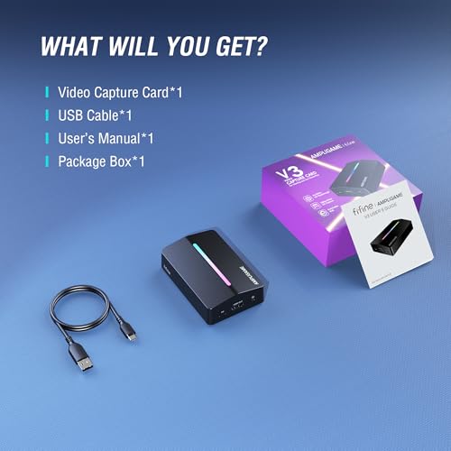 Fifine AmpliGame Video Capture Card, HD 1080 60fps for Audio Video, Gaming, Live Streaming, 4K HDMI to USB Capture Card Compatible with PS4/Windows/Mac OS/Switch/Xbox-V3 | 1080p 60fps capture, 4K 30fps, Flowing RGB Lighting, 3.5mm audio input, for PS5, PS