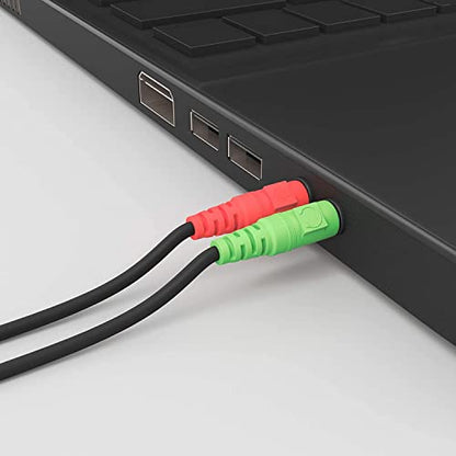 Mic + Audio Splitter for Computer 3.5mm Female to 2 Dual 3.5mm Male Y Splitter Cable Smartphone Headphone Headset to Computer PC (Black)