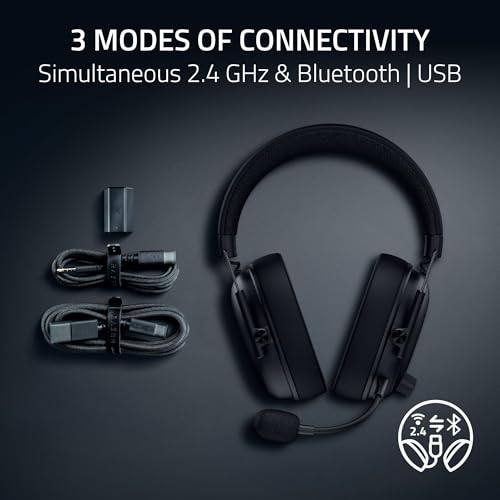 Razer BlackShark V3 Wireless PC Gaming Headset, 70 Hr Battery, Black | 50mm Drivers, Super Wideband Mic, 2.4 GHz, Bluetooth, Wired USB-C, Works with Mac, PS5, Nintendo Switch, Smartphone - color: Black