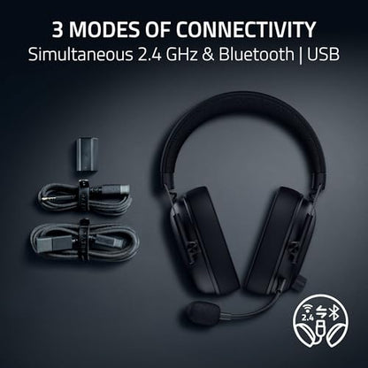 Razer BlackShark V3 Wireless PC Gaming Headset, 70 Hr Battery, Black | 50mm Drivers, Super Wideband Mic, 2.4 GHz, Bluetooth, Wired USB-C, Works with Mac, PS5, Nintendo Switch, Smartphone - color: Black