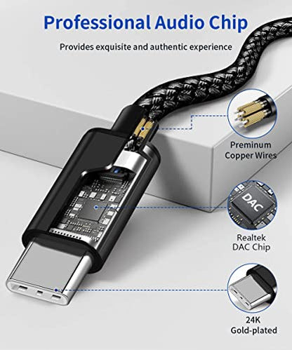 USB C to 3.5mm Aux Cable, 2 in 1 USB C to 3.5mm Car Stereo Aux Headphone Jack Cable with PD 18W Charging Compatible with iPhone 17/17Pro/16/16e/15 Pro Max, Galaxy S25/S24/S23/S22/S23FE, Pixel 9/8/7 - color: Black