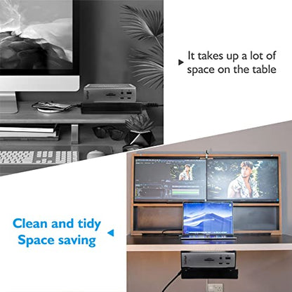 Under Desk Holder for Thunderbolt 4 Dock/Thunderbolt 3 Dock and Power Cable, Under Desk Iron Storage Rack for TS4 / TS3 Plus, No Drill, Easy Install with All Hardware Included - color: Black