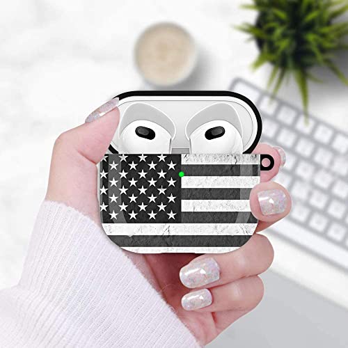 Compatible with Airpods 3rd Generation Case - Wonjury Protective Hard Compatible with Airpods 3 Case Cover with Cleaner Kit Women Girls Keychain, USA Flag Black - color: American Flag Black